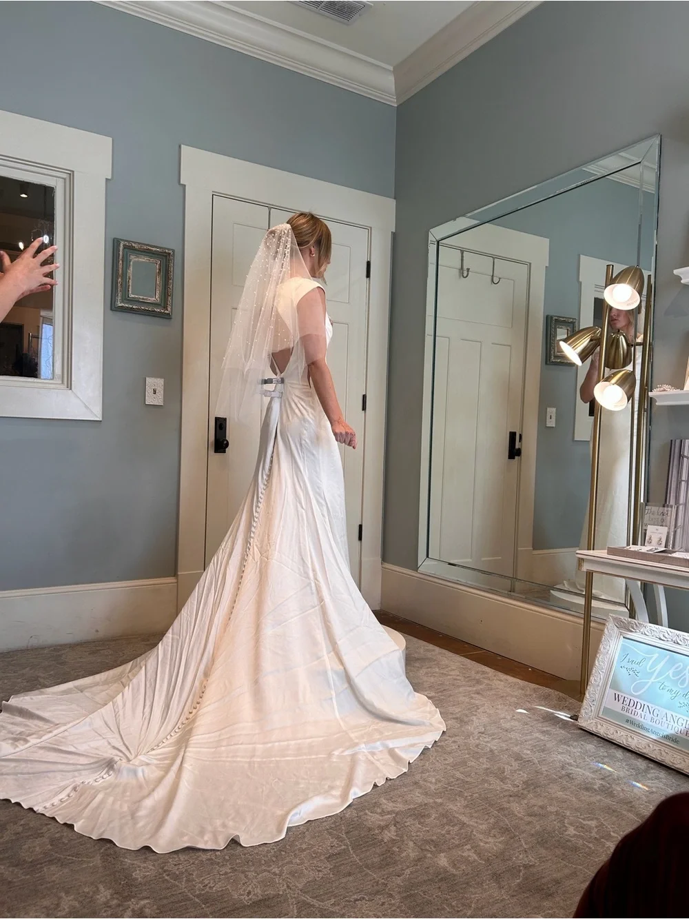 Martina Liana Ivory Satin V-Neck Bridal Gown with Long Train